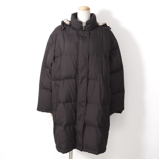 美品 バーバリー BURBERRY LONDON フード付き ダウンコート 裏地チェック ダークブラウン 13 レディース 正規品 5-OJ002