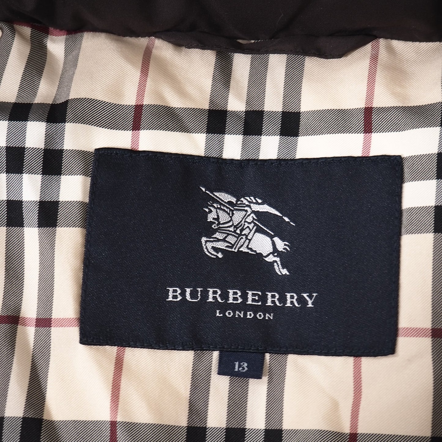 美品 バーバリー BURBERRY LONDON フード付き ダウンコート 裏地チェック ダークブラウン 13 レディース 正規品 5-OJ002