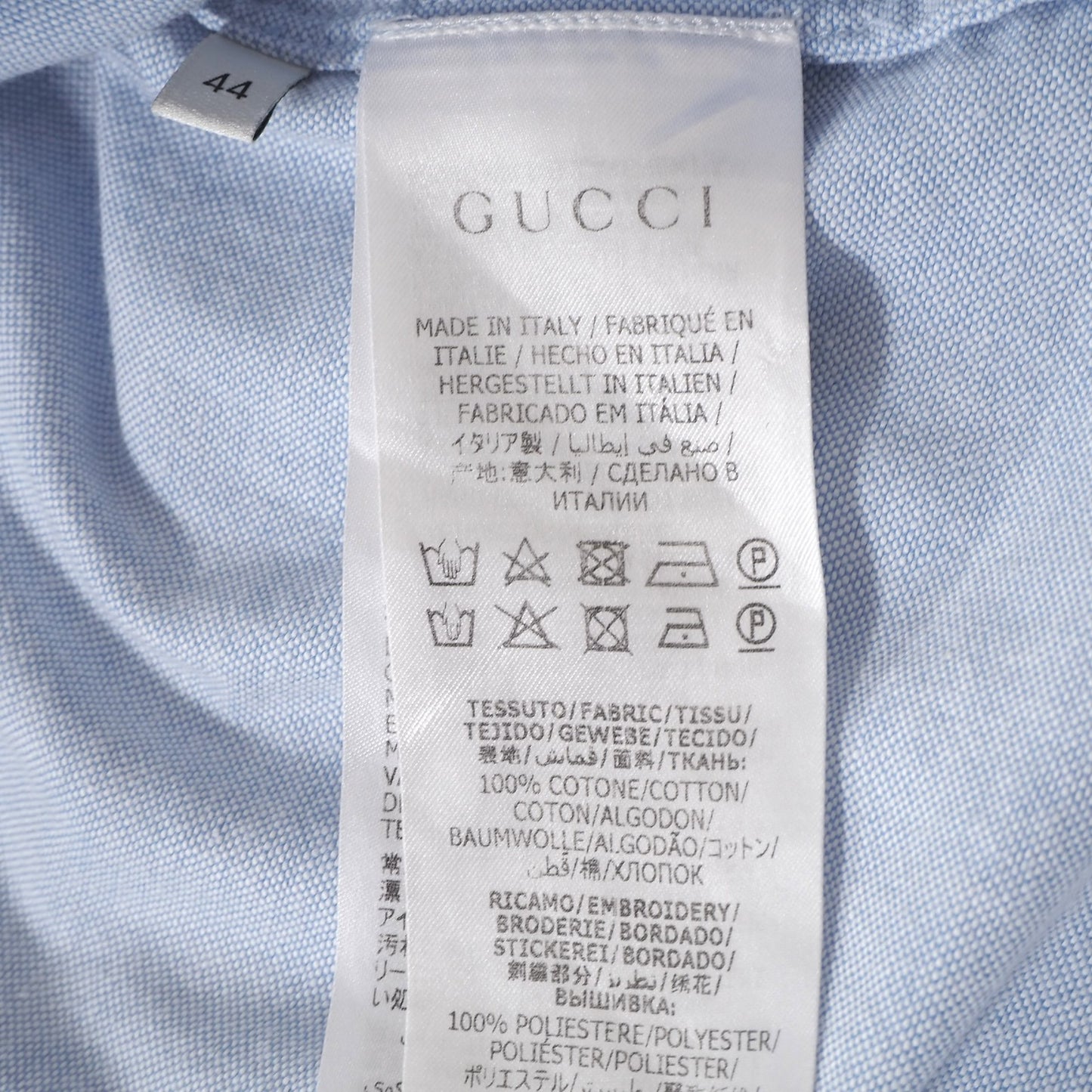 グッチ GUCCI エンブロイダリー オープンカラー シャツ 44 ライトブルー メンズ 正規品 5-OJ010