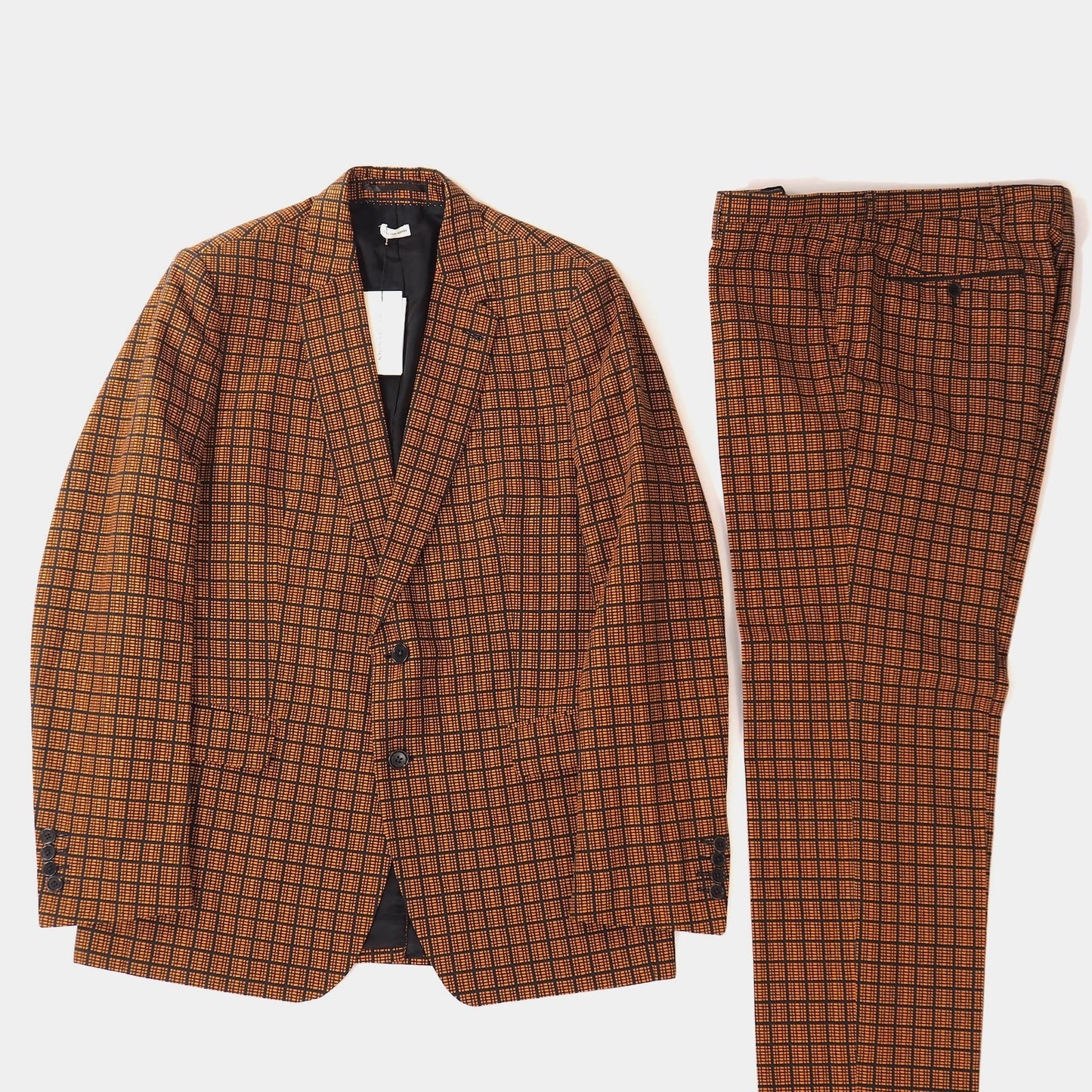 未使用 ドリスヴァンノッテン Dries Van Noten 19年製 コットンリネン チェック セットアップスーツ ジャケット パンツ 50 オレンジチェック メンズ 正規品 5-OK001