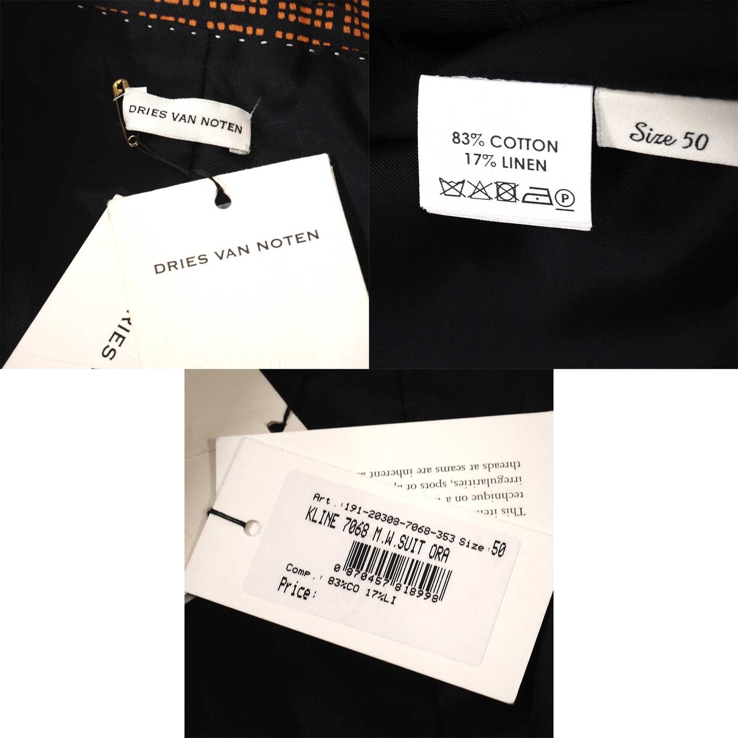 未使用 ドリスヴァンノッテン Dries Van Noten 19年製 コットンリネン チェック セットアップスーツ ジャケット パンツ 50 オレンジチェック メンズ 正規品 5-OK001