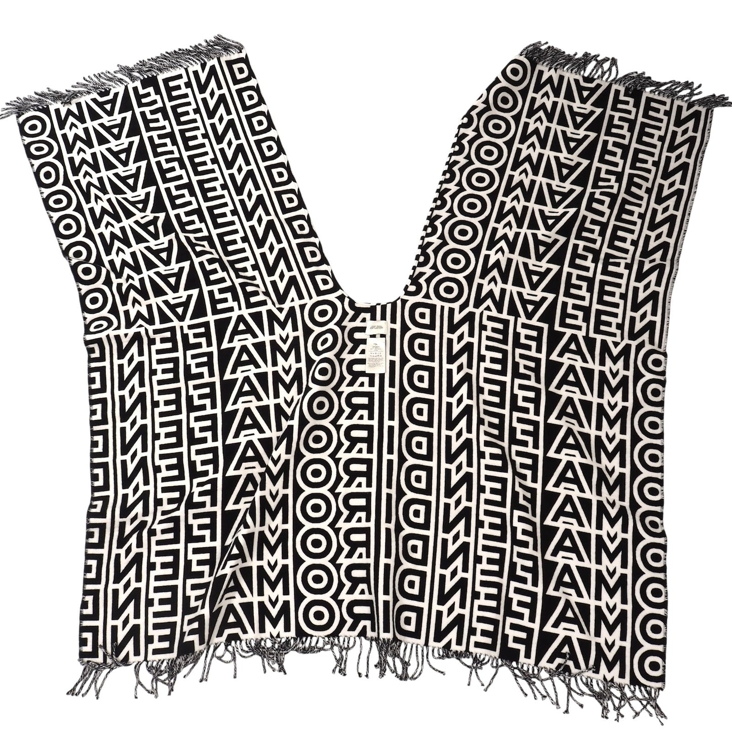 美品 フェンディ×マークジェイコブス FENDI Marc Jacobs 23年製 ウール 総柄 ポンチョ フリー ブラック ホワイト レディース 正規品 5-OK002