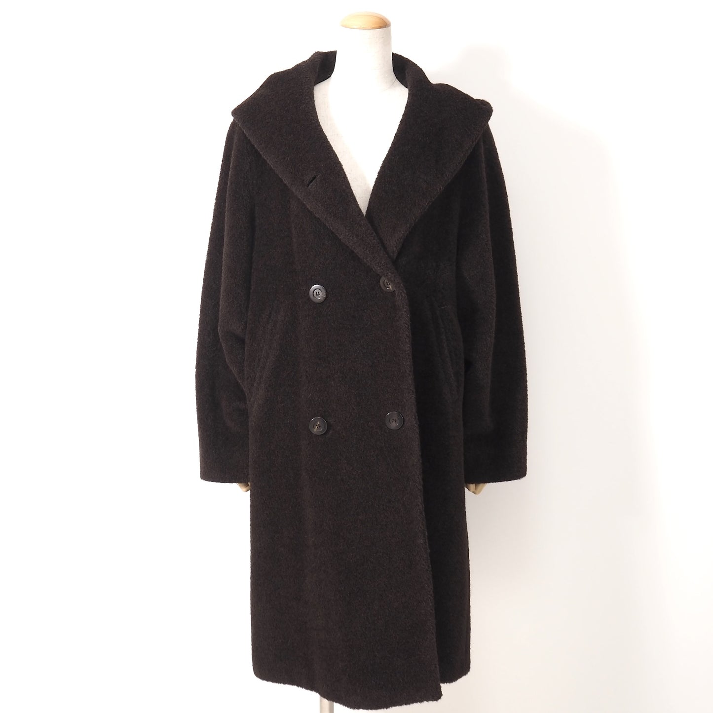 美品 マックスマーラ Max Mara イタリア製 アルパカ ヴァージンウール ダブルブレスト フーデッド コート 42 ダークブラウン レディース 正規品 5-OL001