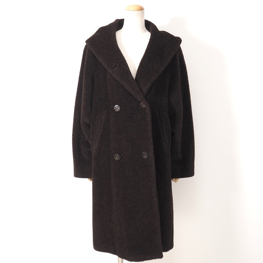 美品 マックスマーラ Max Mara イタリア製 アルパカ ヴァージンウール ダブルブレスト フーデッド コート 42 ダークブラウン レディース 正規品 5-OL001