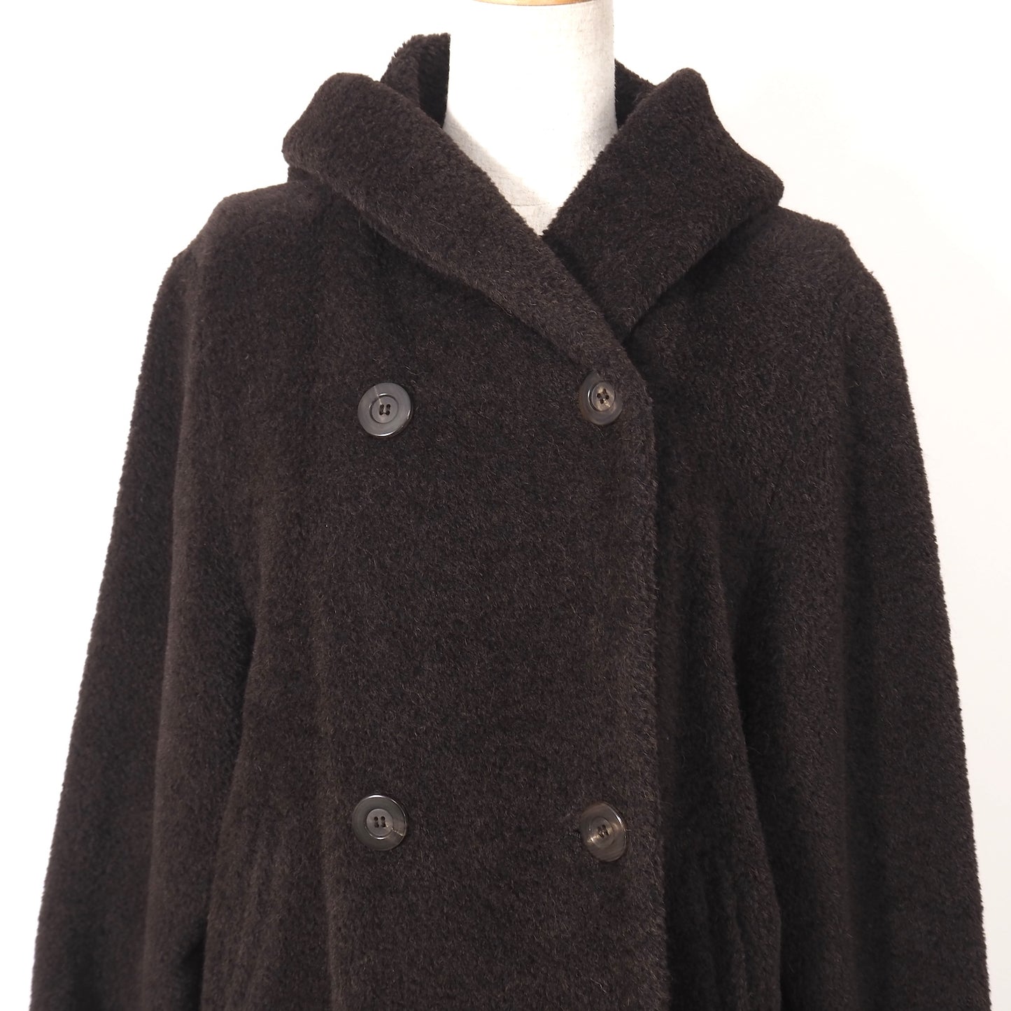 美品 マックスマーラ Max Mara イタリア製 アルパカ ヴァージンウール ダブルブレスト フーデッド コート 42 ダークブラウン レディース 正規品 5-OL001