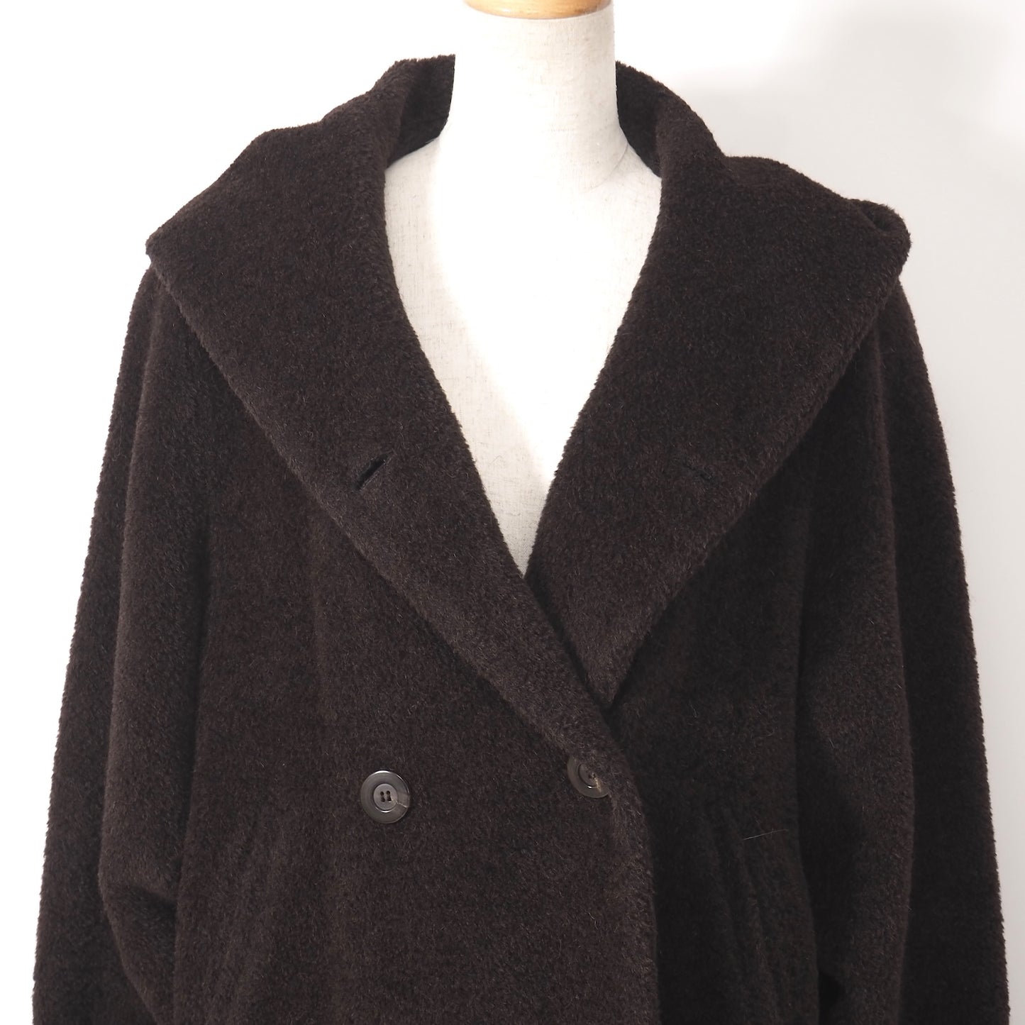 美品 マックスマーラ Max Mara イタリア製 アルパカ ヴァージンウール ダブルブレスト フーデッド コート 42 ダークブラウン レディース 正規品 5-OL001
