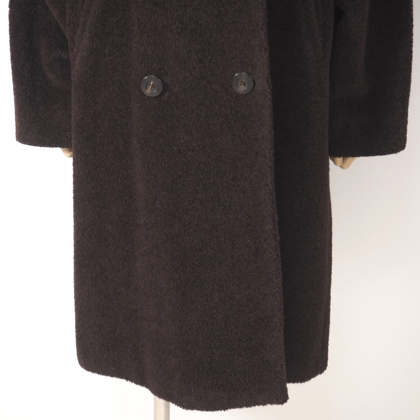 美品 マックスマーラ Max Mara イタリア製 アルパカ ヴァージンウール ダブルブレスト フーデッド コート 42 ダークブラウン レディース 正規品 5-OL001