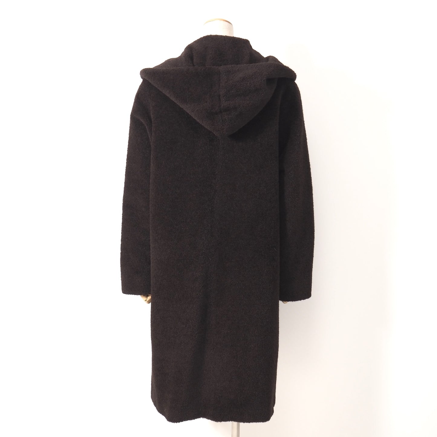 美品 マックスマーラ Max Mara イタリア製 アルパカ ヴァージンウール ダブルブレスト フーデッド コート 42 ダークブラウン レディース 正規品 5-OL001