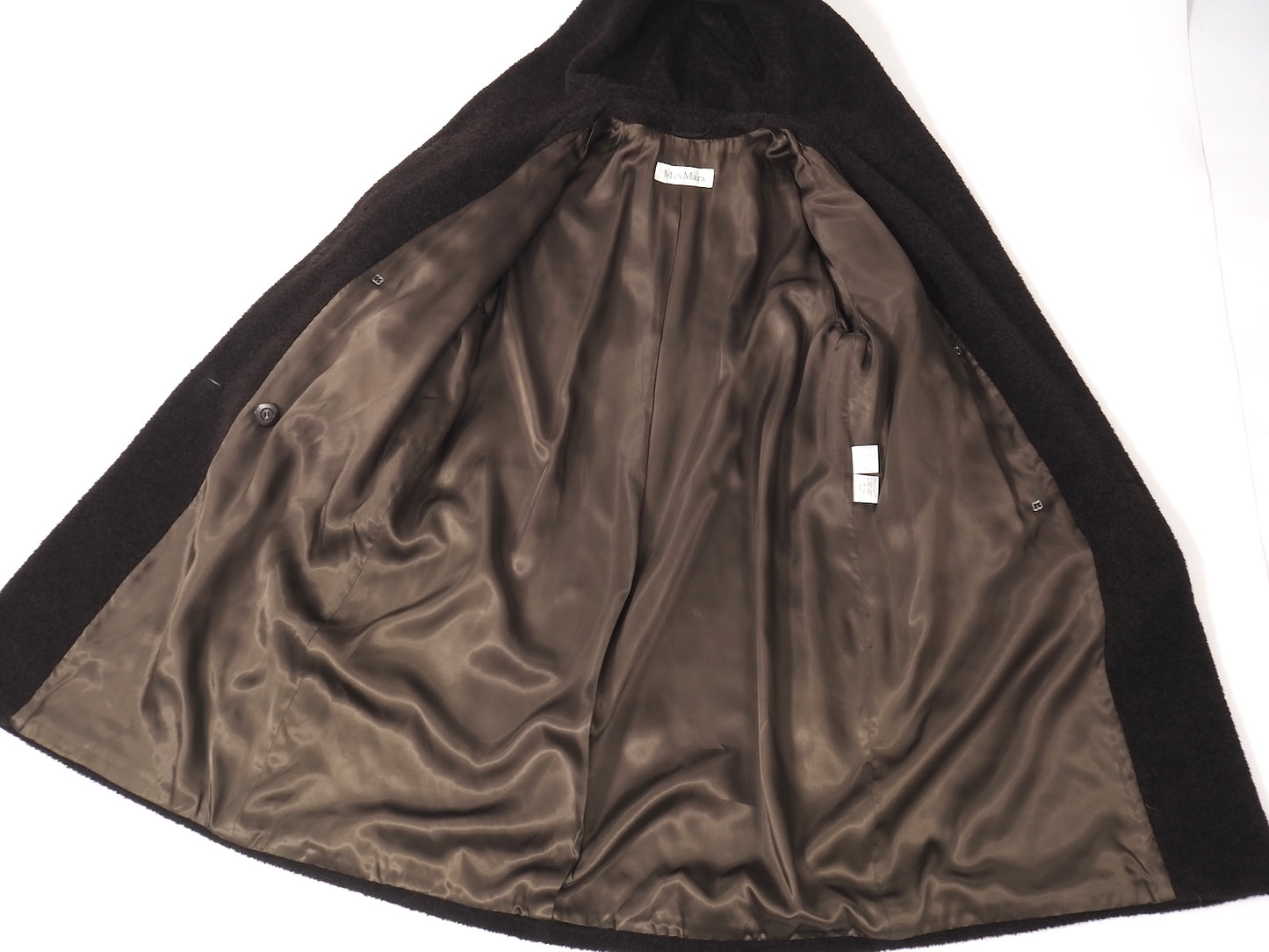 美品 マックスマーラ Max Mara イタリア製 アルパカ ヴァージンウール ダブルブレスト フーデッド コート 42 ダークブラウン レディース 正規品 5-OL001