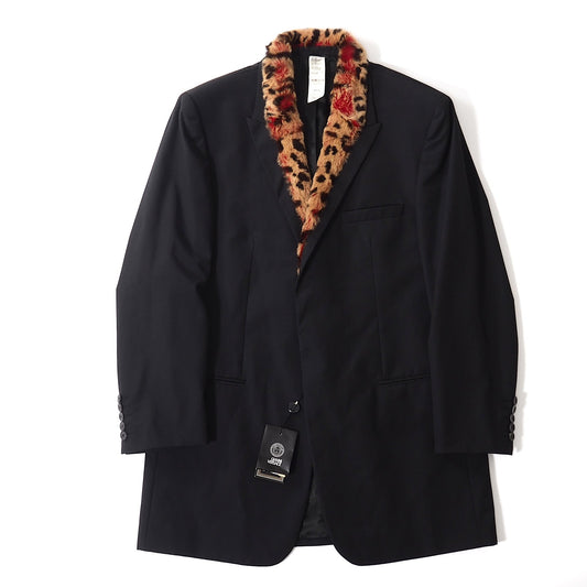 未使用 ジャンニヴェルサーチ GIANNI VERSACE デットストック ファー付 ミドル丈 ジャケット 52 ブラック メンズ 正規品 5-SD011