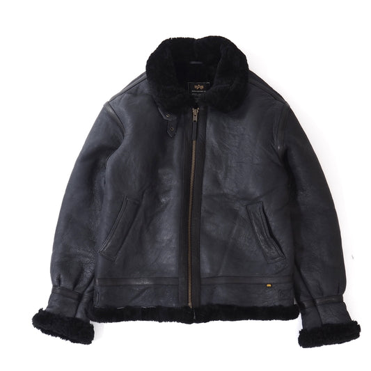 良品 アルファインダストリーズ ALPHA INDUSTRIES レザー ムートンファー フライトジャケット Ｌ ブラック メンズ 正規品 5-SH012