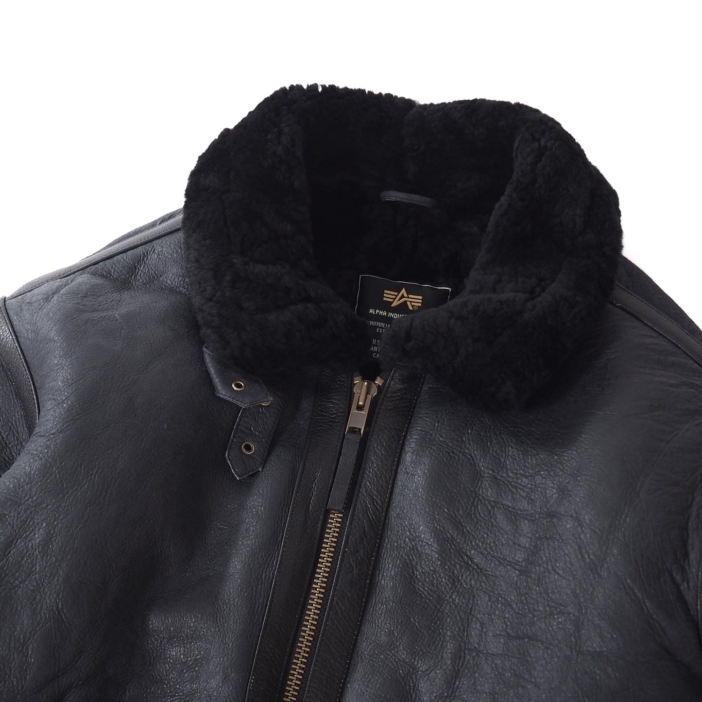 良品 アルファインダストリーズ ALPHA INDUSTRIES レザー ムートンファー フライトジャケット Ｌ ブラック メンズ 正規品 5-SH012