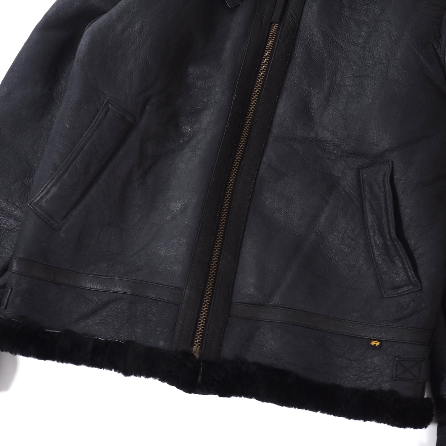 良品 アルファインダストリーズ ALPHA INDUSTRIES レザー ムートンファー フライトジャケット Ｌ ブラック メンズ 正規品 5-SH012