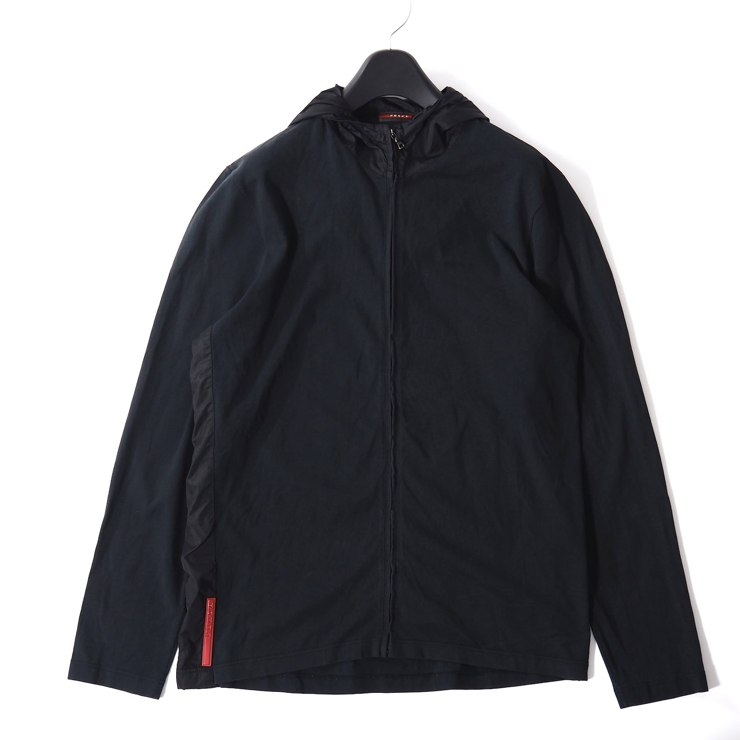 プラダ PRADA ストレッチ 切替 ジップアップ フーデッド ジャケット L ブラック メンズ 正規品 5-SH020