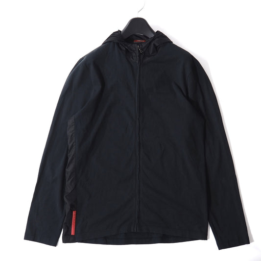 プラダ PRADA ストレッチ 切替 ジップアップ フーデッド ジャケット L ブラック メンズ 正規品 5-SH020