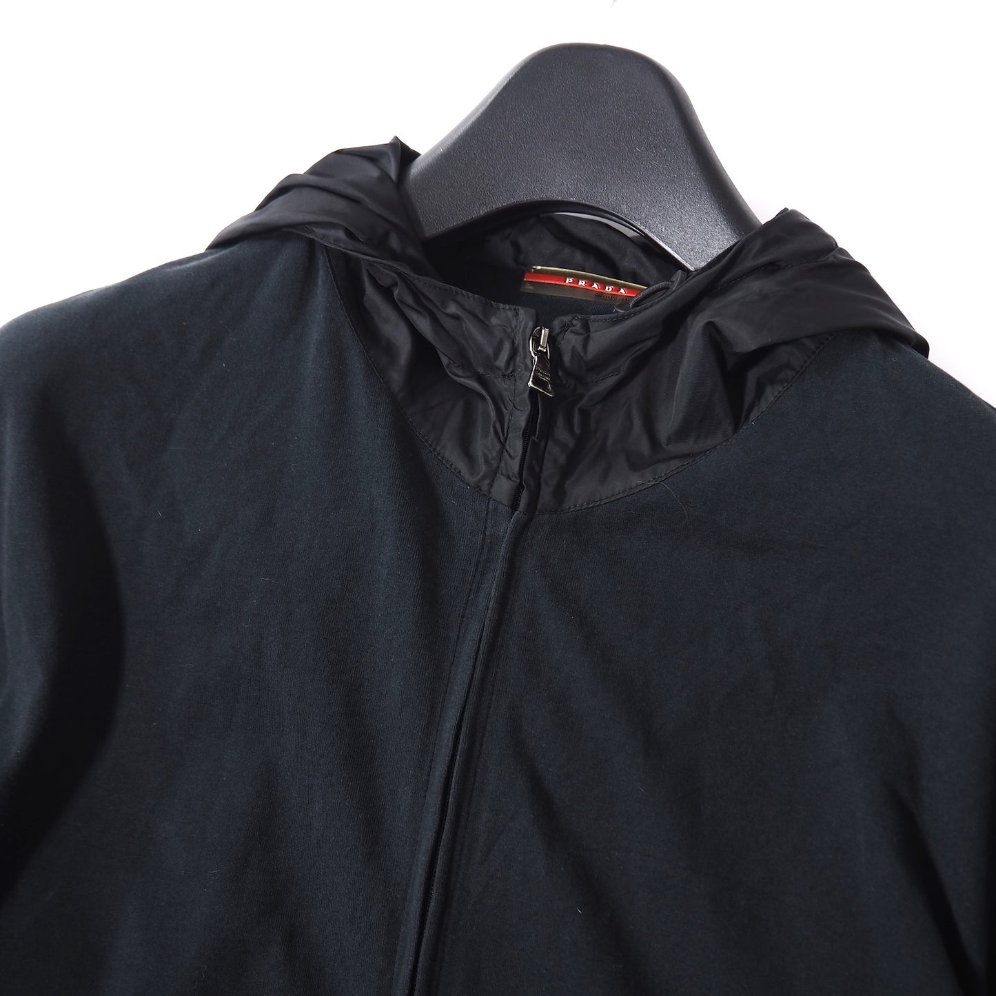 プラダ PRADA ストレッチ 切替 ジップアップ フーデッド ジャケット L ブラック メンズ 正規品 5-SH020