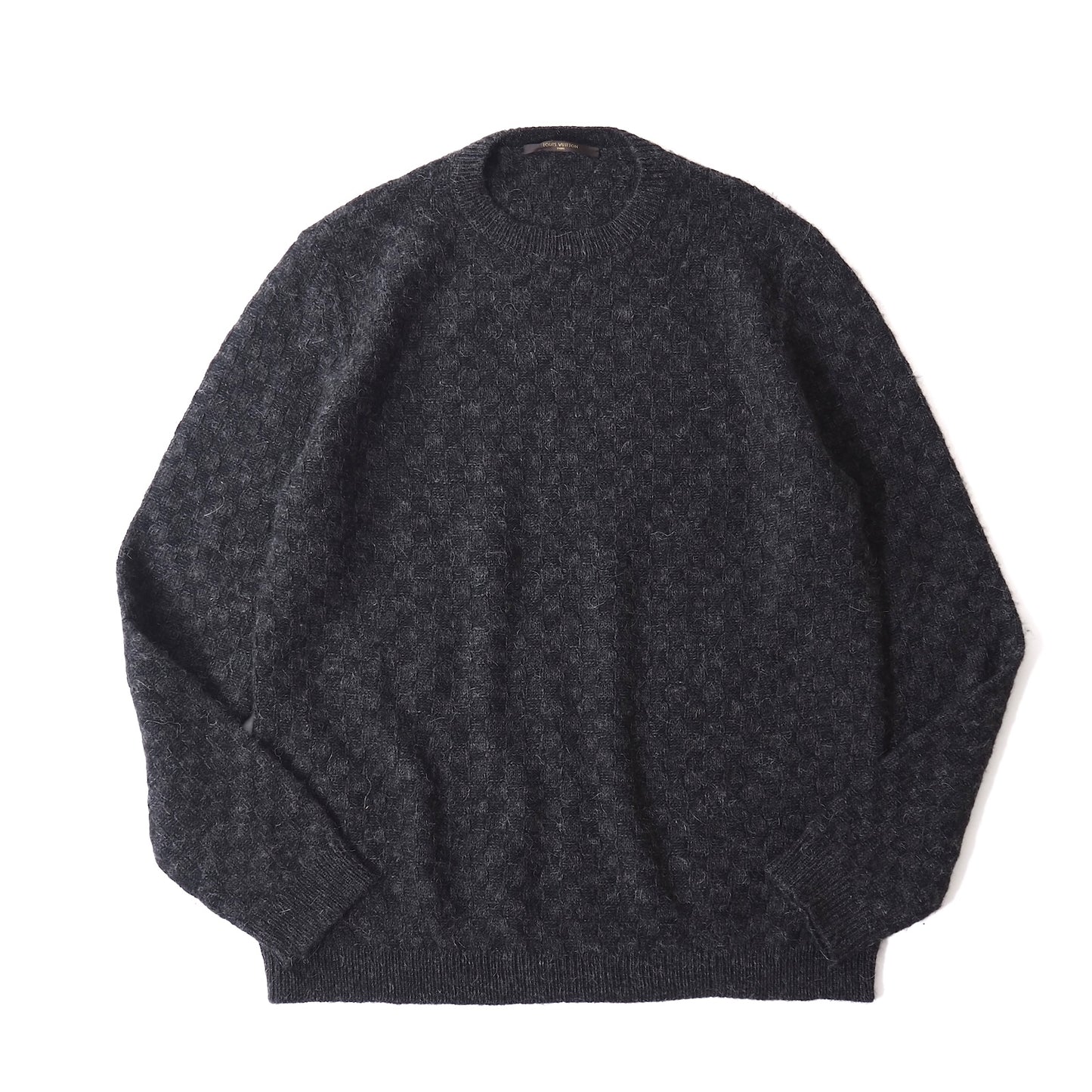 美品 ルイヴィトン Louis Vuitton ウール アルパカ ダミエ柄 長袖 ニット XL ダークグレー メンズ 正規品 5-SH021