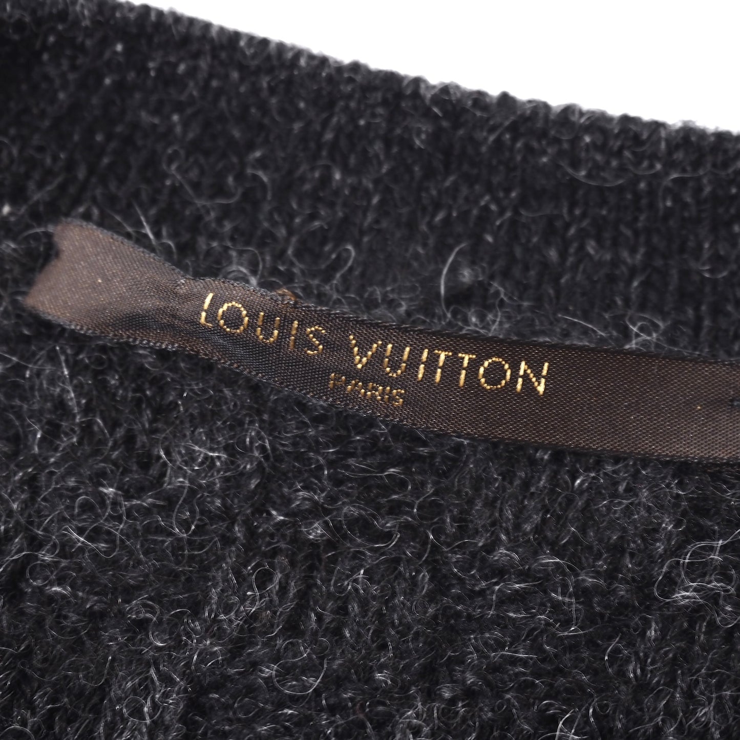 美品 ルイヴィトン Louis Vuitton ウール アルパカ ダミエ柄 長袖 ニット XL ダークグレー メンズ 正規品 5-SH021
