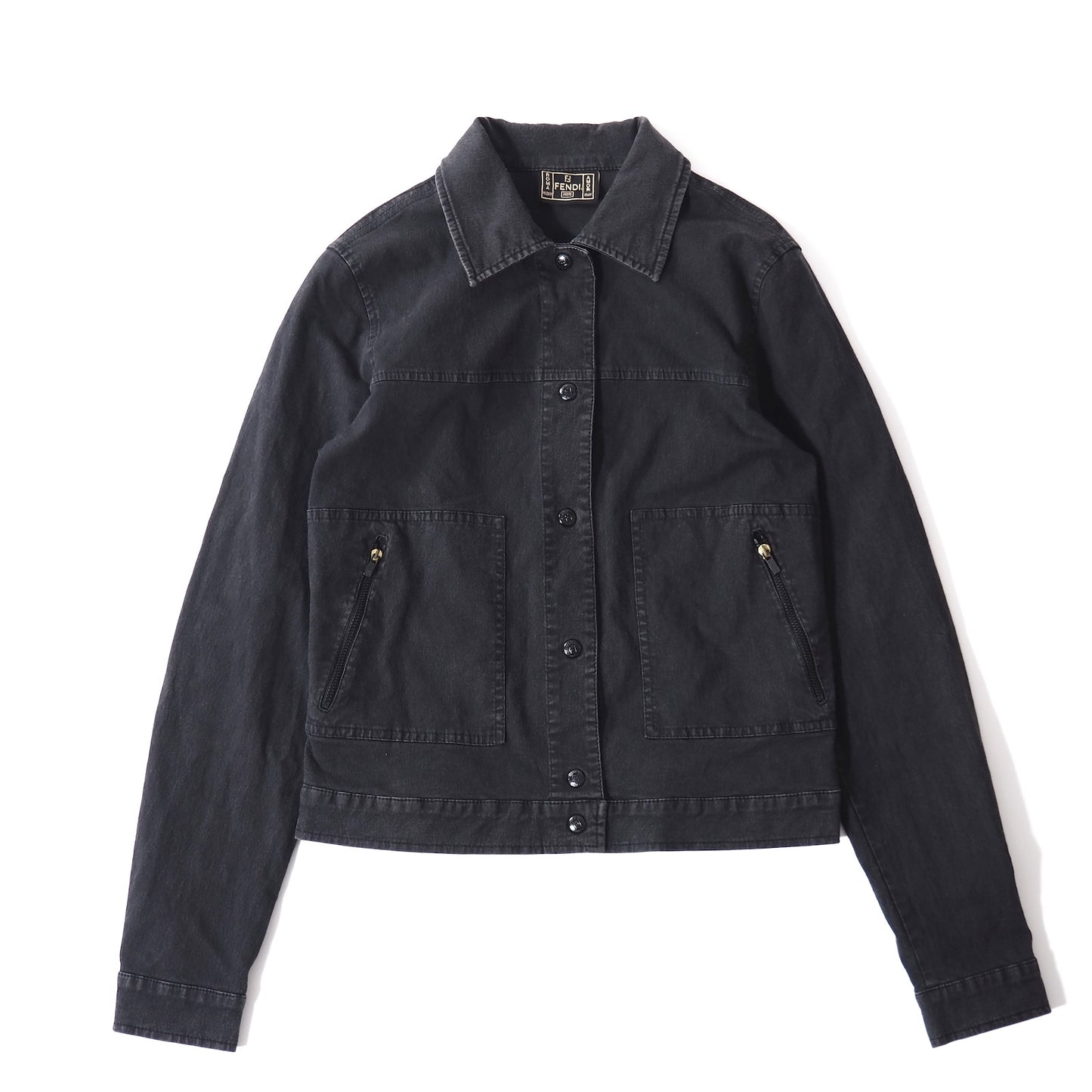 美品 フェンディ FENDI ストレッチ デニム ジャケット 42 ダークグレー レディース 正規品 5-SH024