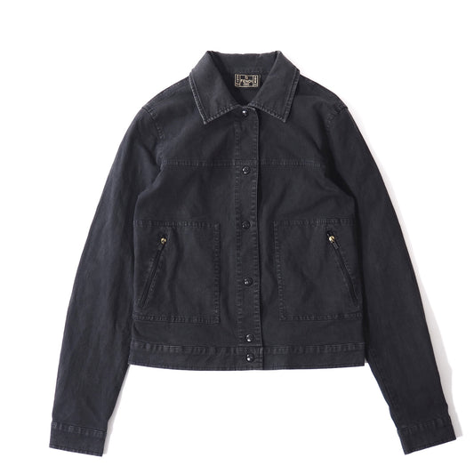 美品 フェンディ FENDI ストレッチ デニム ジャケット 42 ダークグレー レディース 正規品 5-SH024