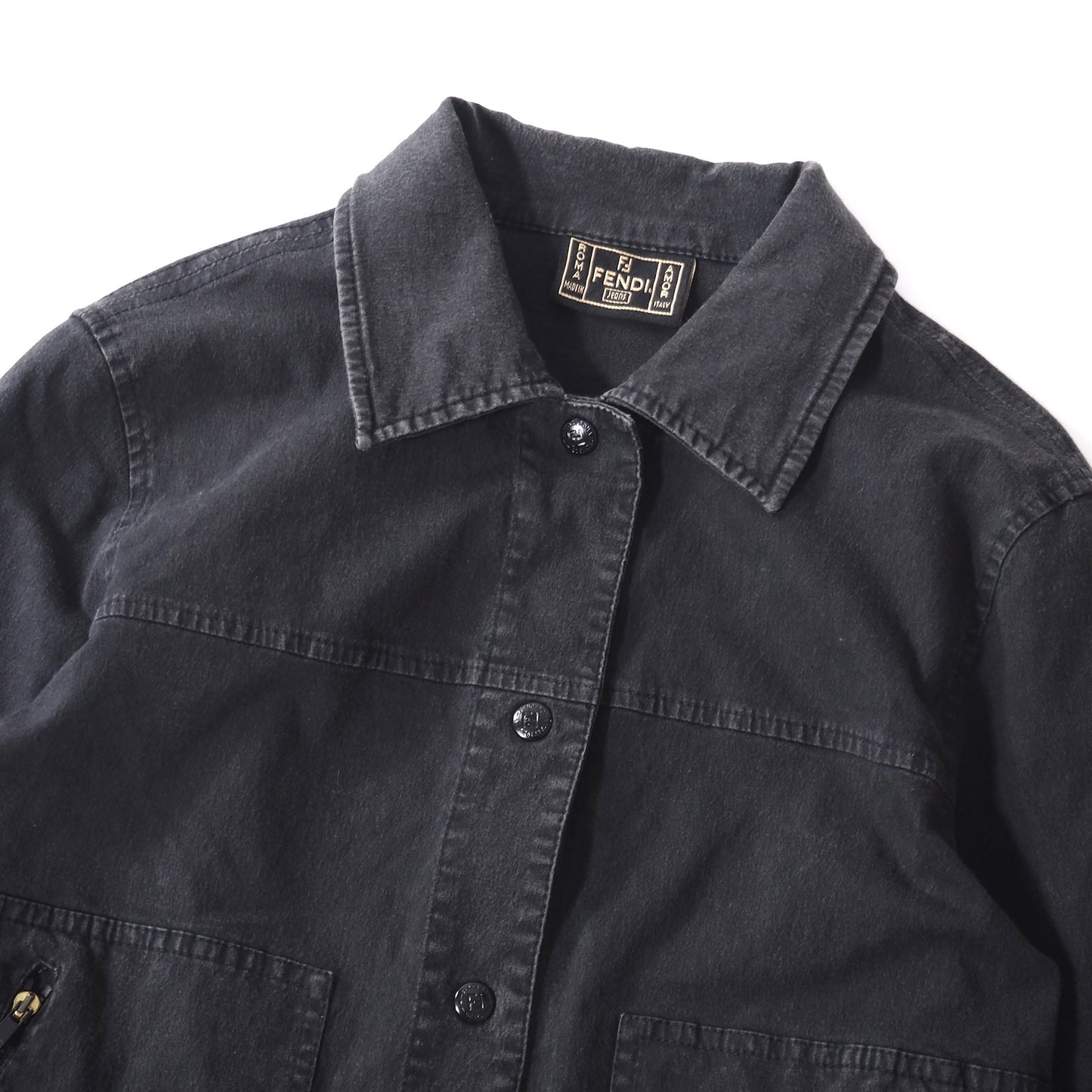美品 フェンディ FENDI ストレッチ デニム ジャケット 42 ダークグレー レディース 正規品 5-SH024