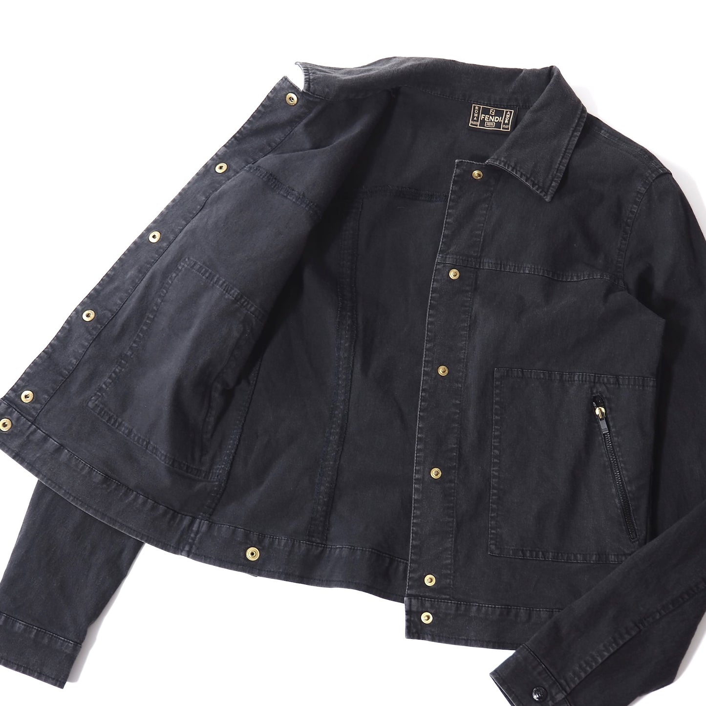 美品 フェンディ FENDI ストレッチ デニム ジャケット 42 ダークグレー レディース 正規品 5-SH024