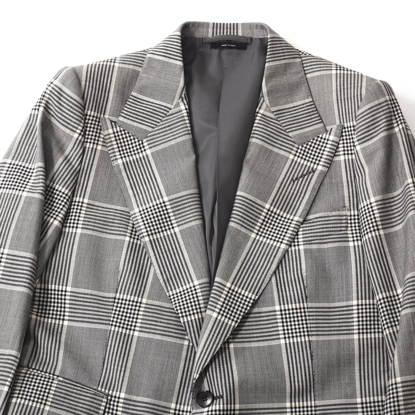 良品 トムフォード TOM FORD ウール カシミヤ ピークド チェック セットアップ スーツ ジャケット パンツ 52 グレー メンズ 正規品 5-SI007