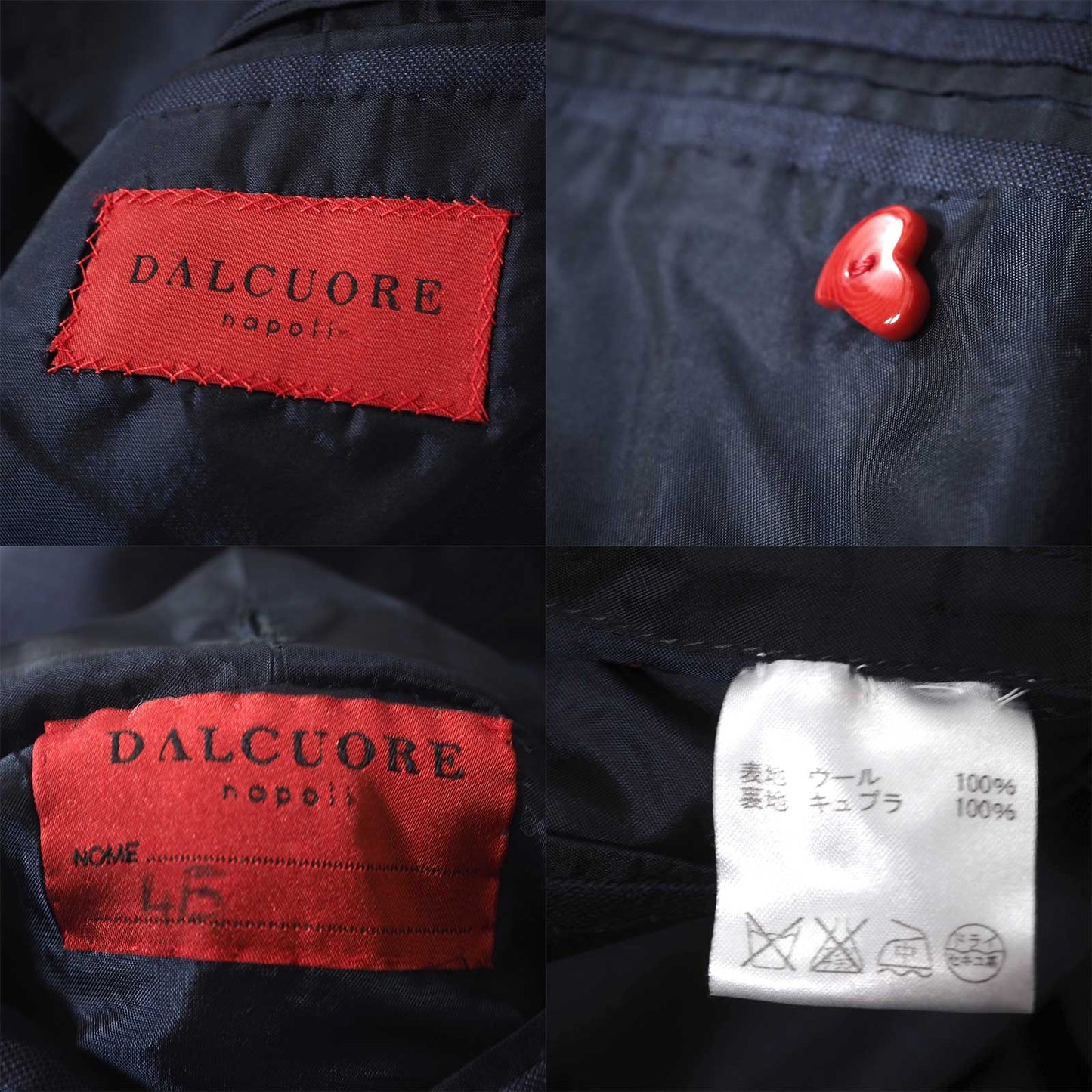 美品 ダルクオーレ DALCUORE イタリア製 ウール スーツ セットアップ 46 ネイビー メンズ 正規品 5-YD004