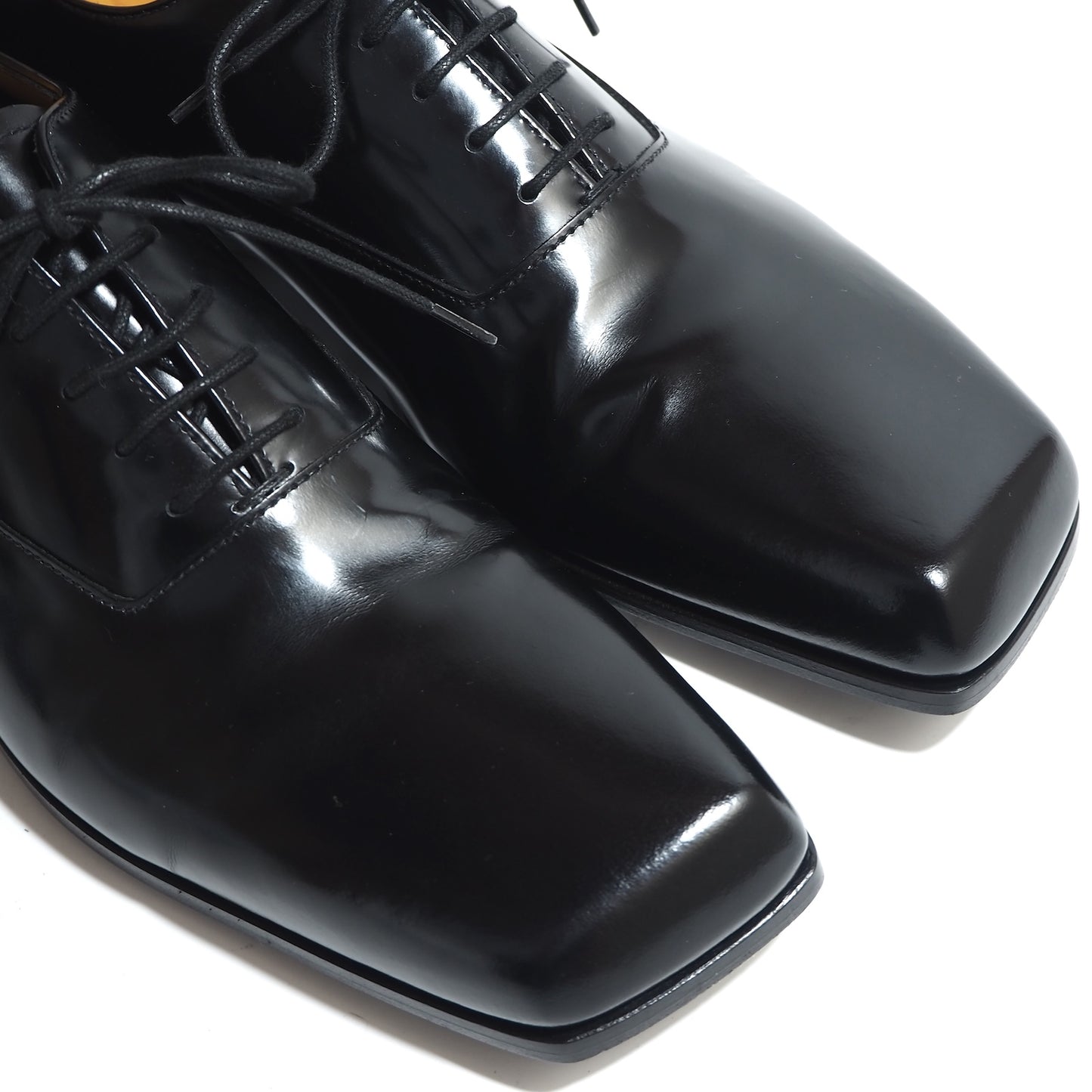 美品 プラダ PRADA ニュアンスブラッシュドレザー レーズアップ シューズ 7.5 25.5㎝相当 ブラック メンズ 正規品 5-YD016