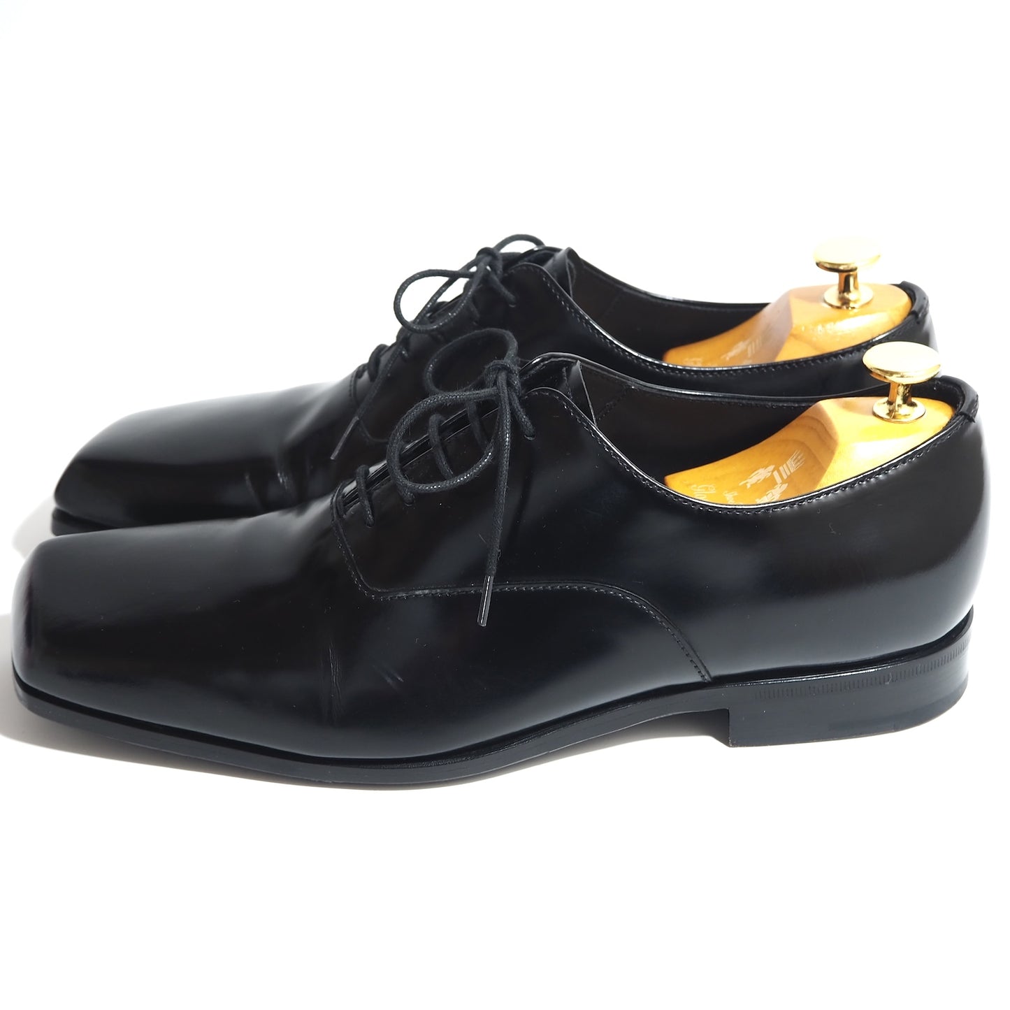 美品 プラダ PRADA ニュアンスブラッシュドレザー レーズアップ シューズ 7.5 25.5㎝相当 ブラック メンズ 正規品 5-YD016