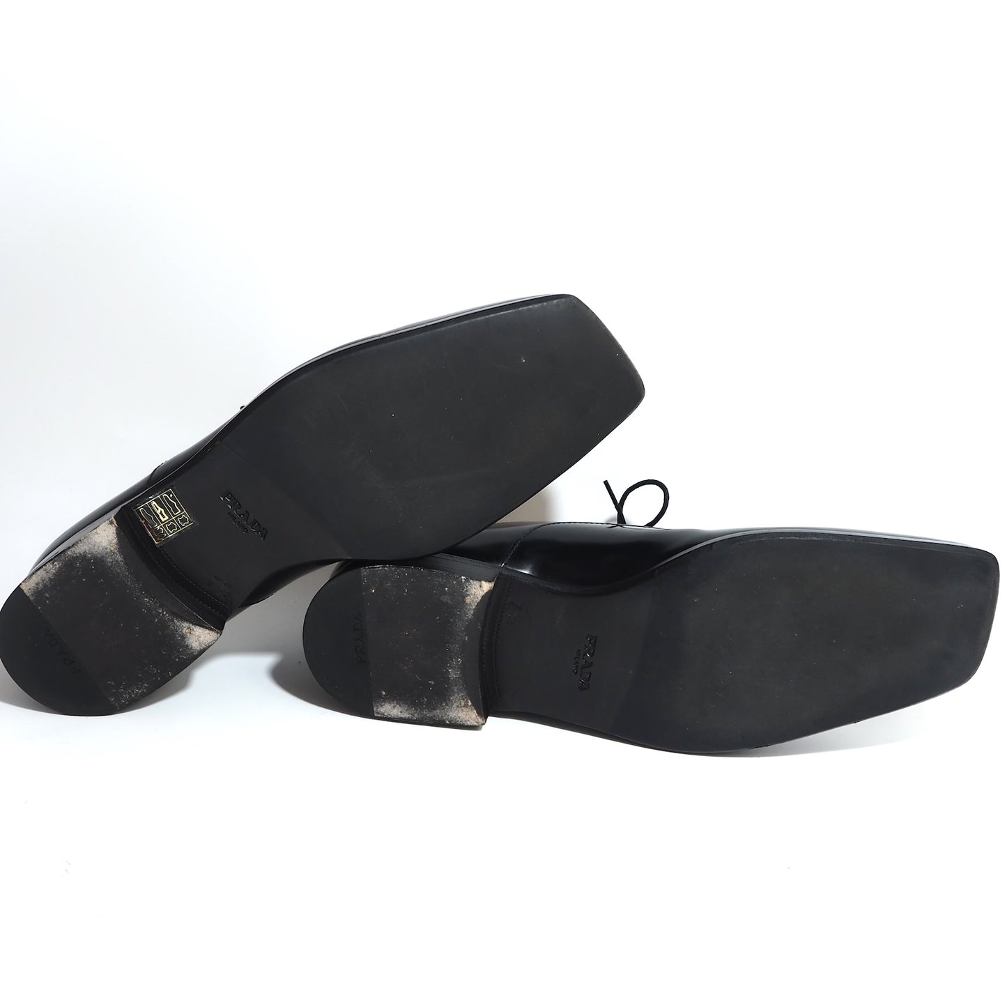 美品 プラダ PRADA ニュアンスブラッシュドレザー レーズアップ シューズ 7.5 25.5㎝相当 ブラック メンズ 正規品 5-YD016