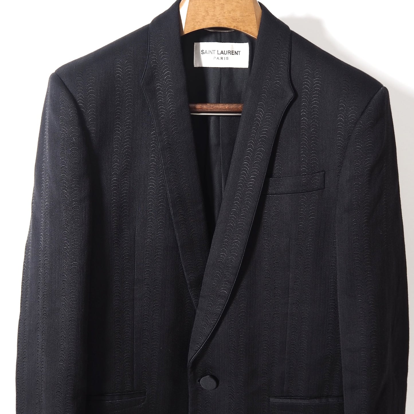 極美品 サンローランパリ SAINT LAURENT PARIS ウール シルク コットン エンブロイダリー コート 50 ブラック メンズ 正規品 5-YD023