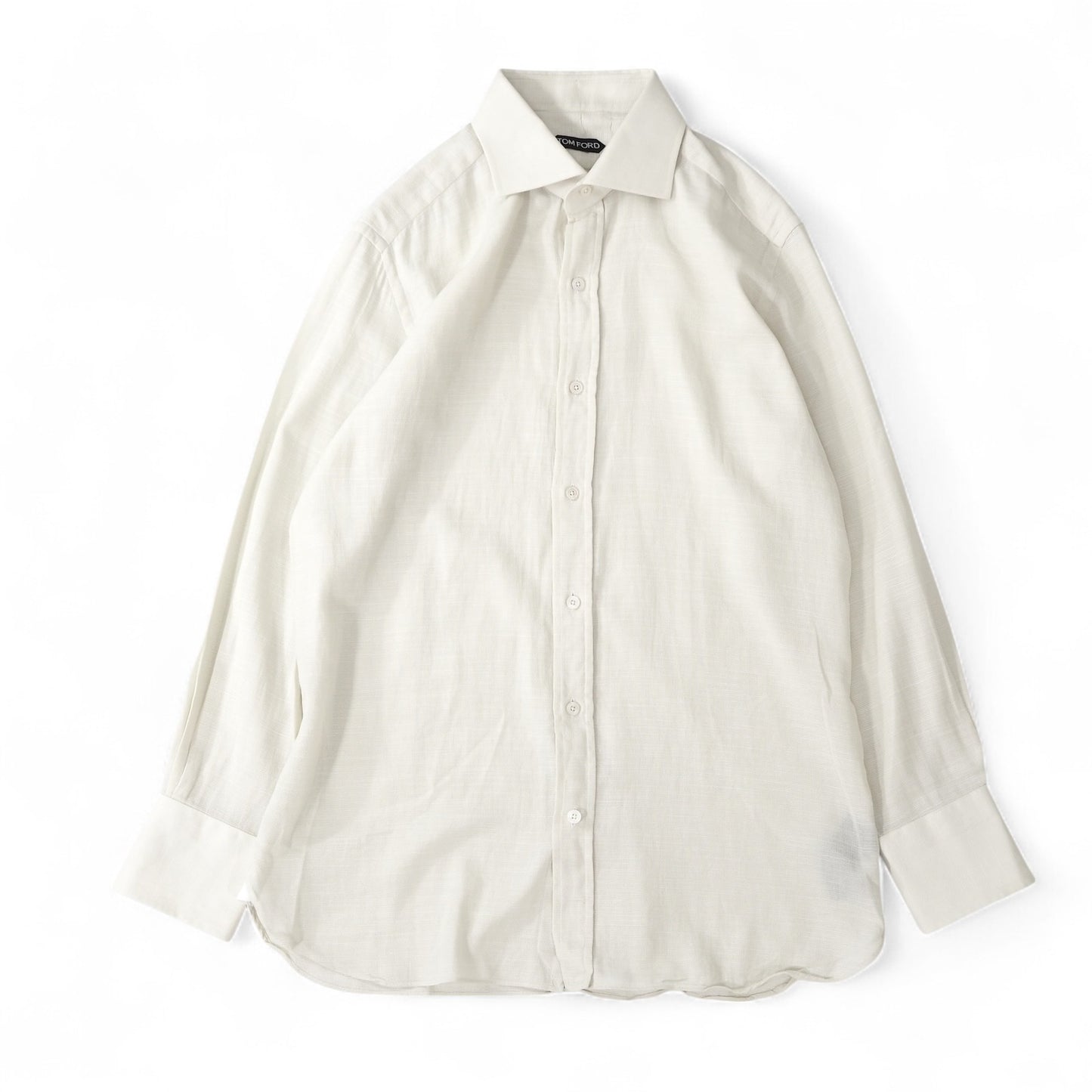 美品 トムフォード TOM FORD 現行 コットン 長袖 シャツ 41 アイボリー メンズ 正規品 5-YE010