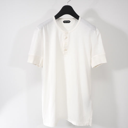 美品 トムフォード TOM FORD 現行 ヘンリーネック 半袖 カットソー Tシャツ 48 ホワイト メンズ 正規品 5-YE012
