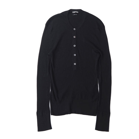 美品 トムフォード  TOM FORD 現行 シルク混 セーター 48 ブラック メンズ 正規品 5-YE014