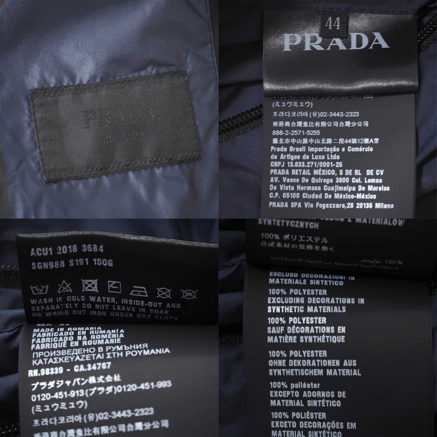 良品 プラダ PRADA 現行 フーデッド コート 44 ダークネイビー メンズ 正規品 5-DF076