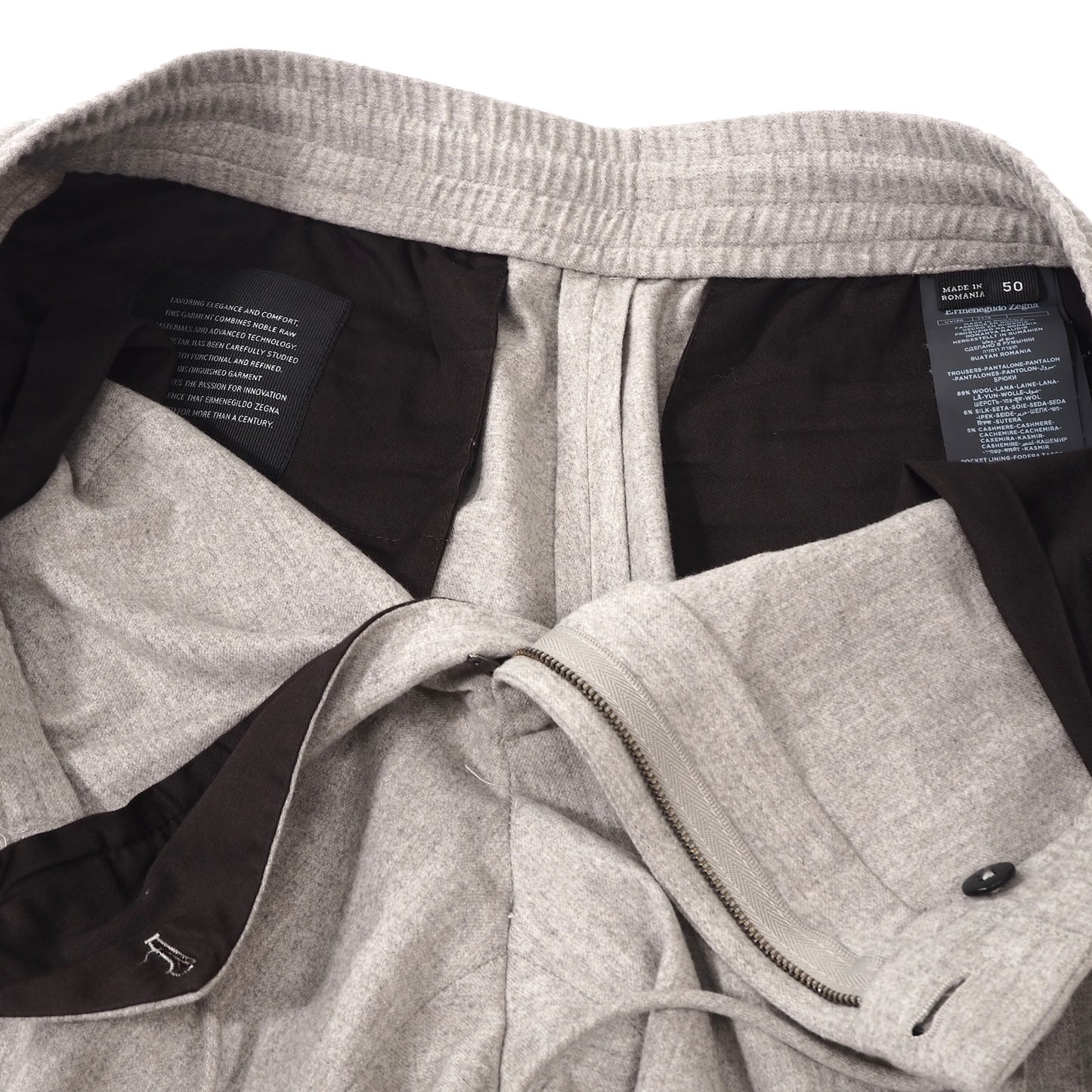美品 エルメネジルドゼニア Ermenegildo Zegna ウール シルク カシミヤ ストレッチ イージーパンツ スラックス トラウザー 50 グレー メンズ 正規品 5-YF014