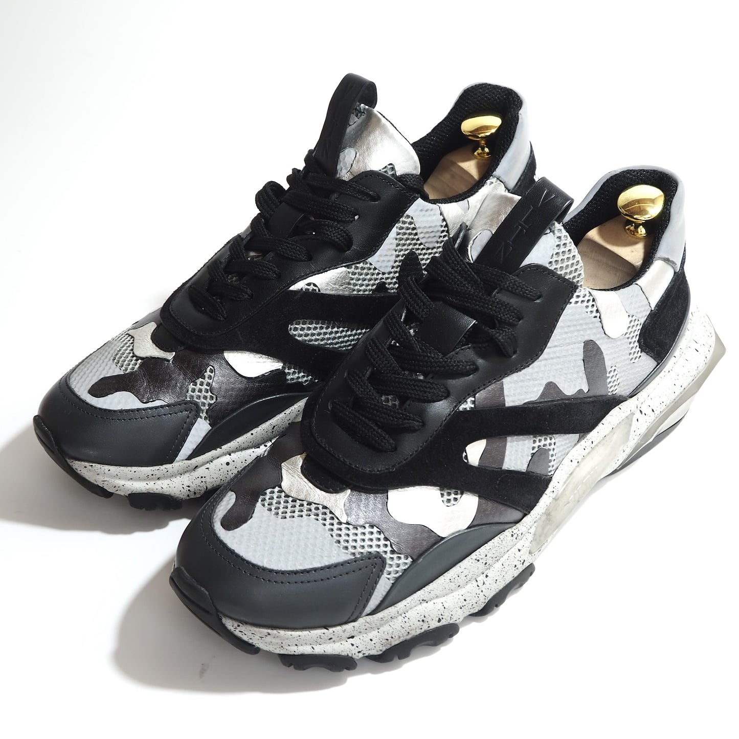 良品 ヴァレンティノ VALENTINO Bounce バウンス ローカット スニーカー 42 26.5-27cm相当 ブラック グレー シルバー メンズ 正規品 5-YF019
