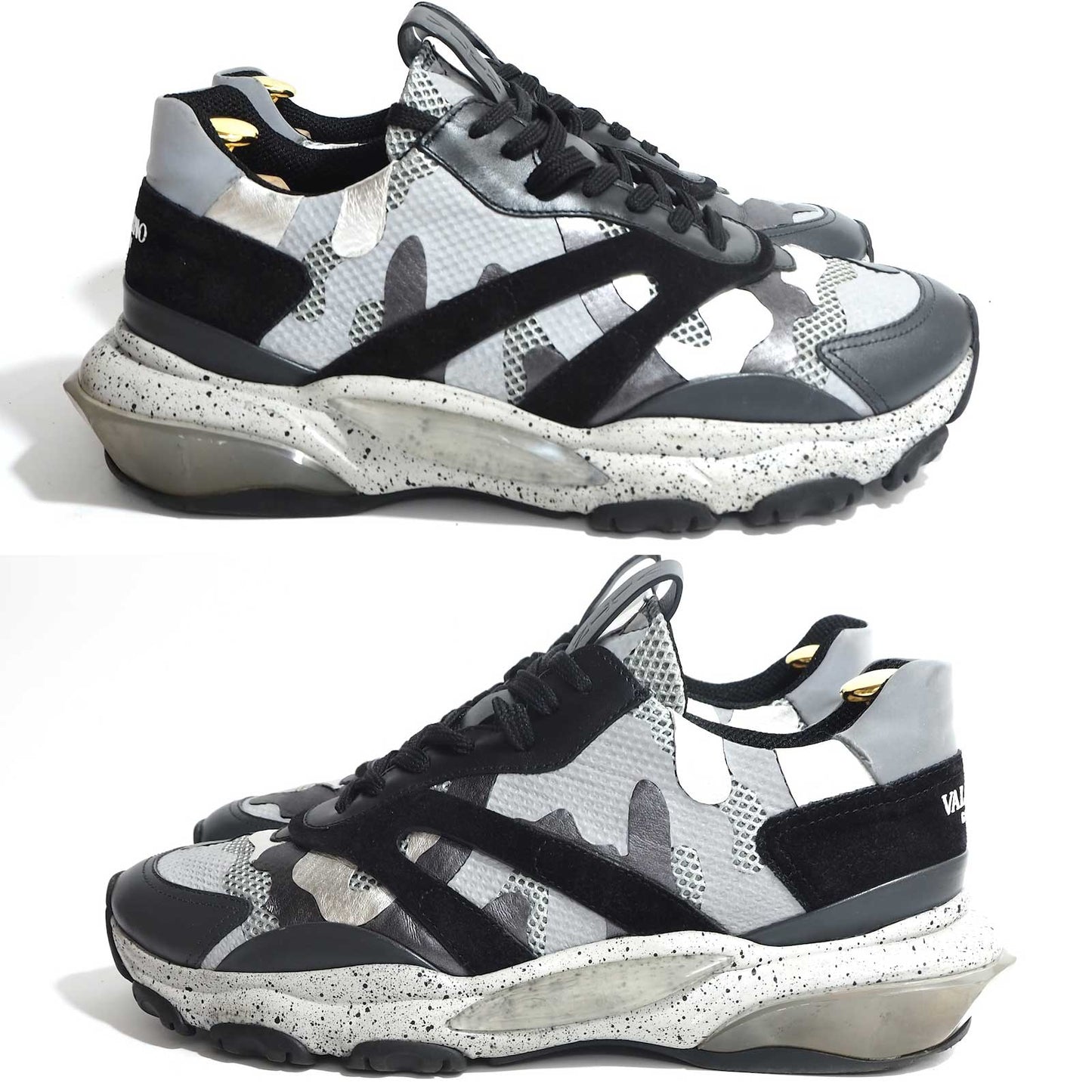 良品 ヴァレンティノ VALENTINO Bounce バウンス ローカット スニーカー 42 26.5-27cm相当 ブラック グレー シルバー メンズ 正規品 5-YF019