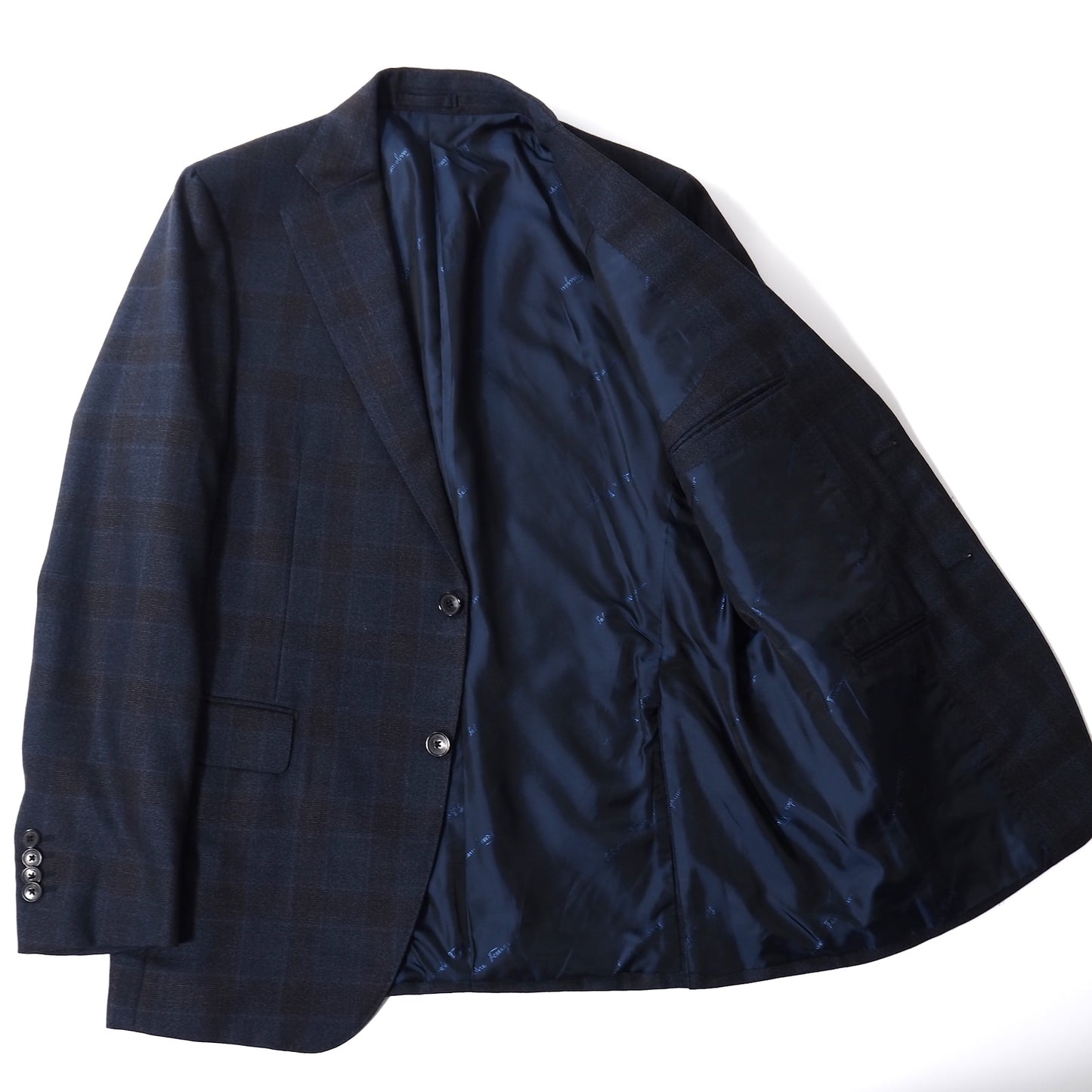 良品 サルヴァトーレフェラガモ Salvatore Ferragamo 近年モデル ウール スーツ ジャケット パンツ 50 ネイビー ダークグレー メンズ 正規品 5-YG002