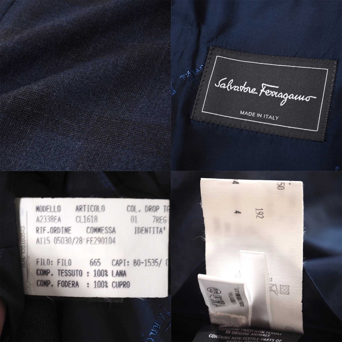 良品 サルヴァトーレフェラガモ Salvatore Ferragamo 近年モデル ウール スーツ ジャケット パンツ 50 ネイビー ダークグレー メンズ 正規品 5-YG002