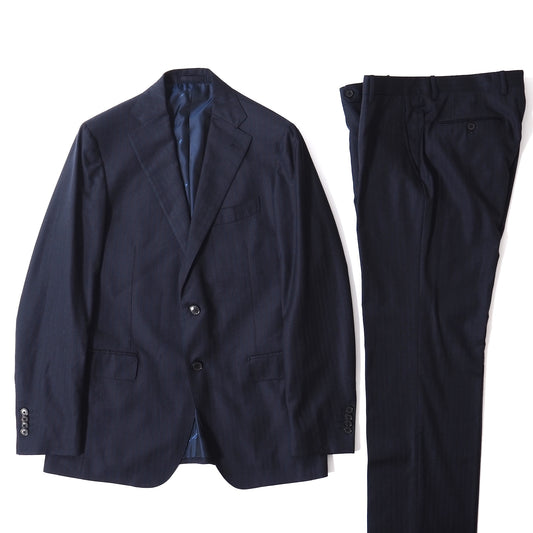 良品 サルヴァトーレフェラガモ Salvatore Ferragamo 近年モデル ウール カシミヤ シルク スーツ ジャケット パンツ スーツ 50 ネイビー メンズ 正規品 5-YG003