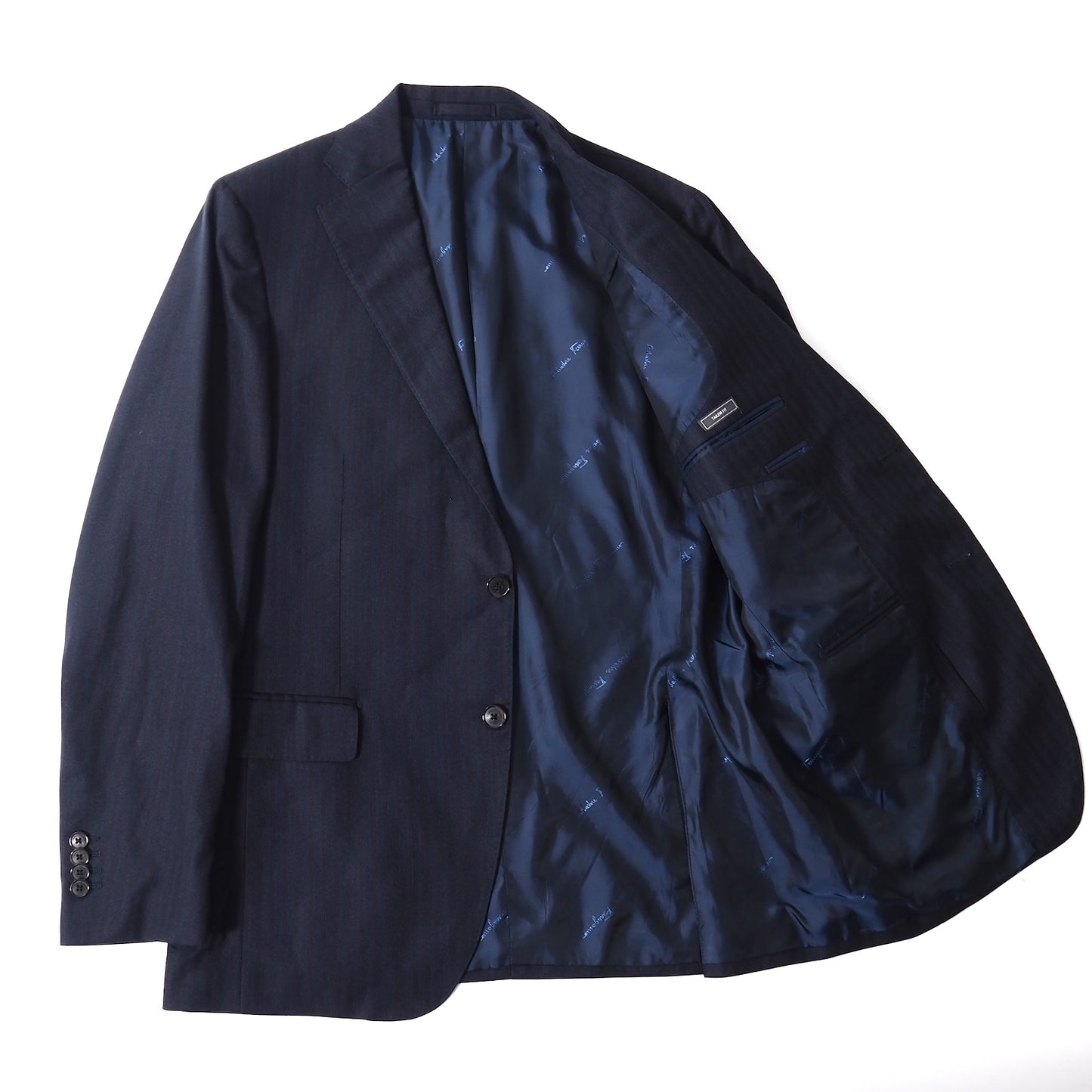 良品 サルヴァトーレフェラガモ Salvatore Ferragamo 近年モデル ウール カシミヤ シルク スーツ ジャケット パンツ スーツ 50 ネイビー メンズ 正規品 5-YG003