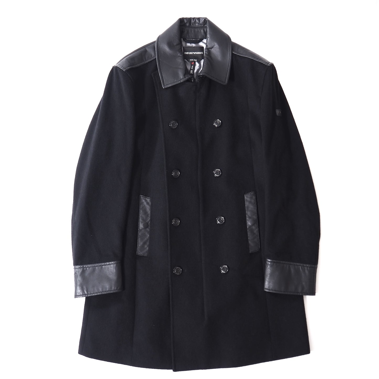 エンポリオアルマーニ EMPORIO ARMANI ウール レザー切替 コート XL ブラック メンズ 正規品 5-YG005