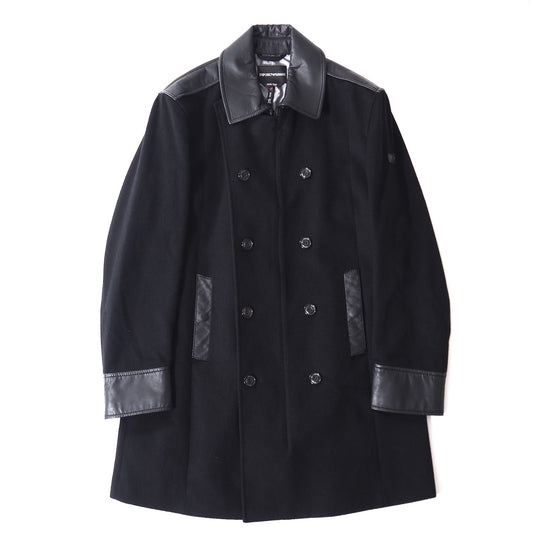 エンポリオアルマーニ EMPORIO ARMANI ウール レザー切替 コート XL ブラック メンズ 正規品 5-YG005