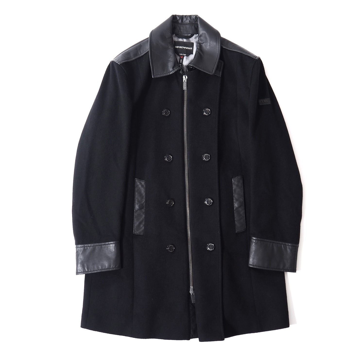 エンポリオアルマーニ EMPORIO ARMANI ウール レザー切替 コート XL ブラック メンズ 正規品 5-YG005