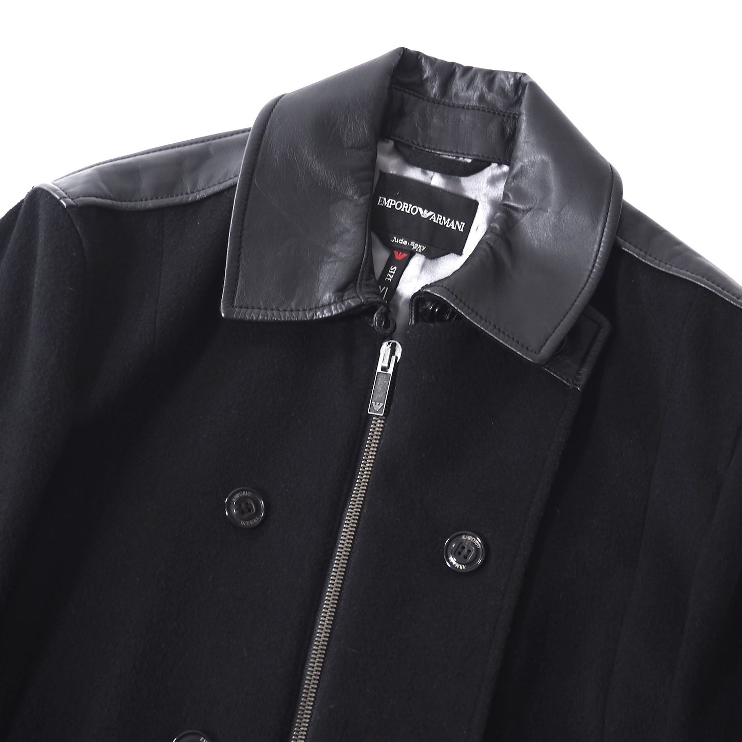 エンポリオアルマーニ EMPORIO ARMANI ウール レザー切替 コート XL ブラック メンズ 正規品 5-YG005
