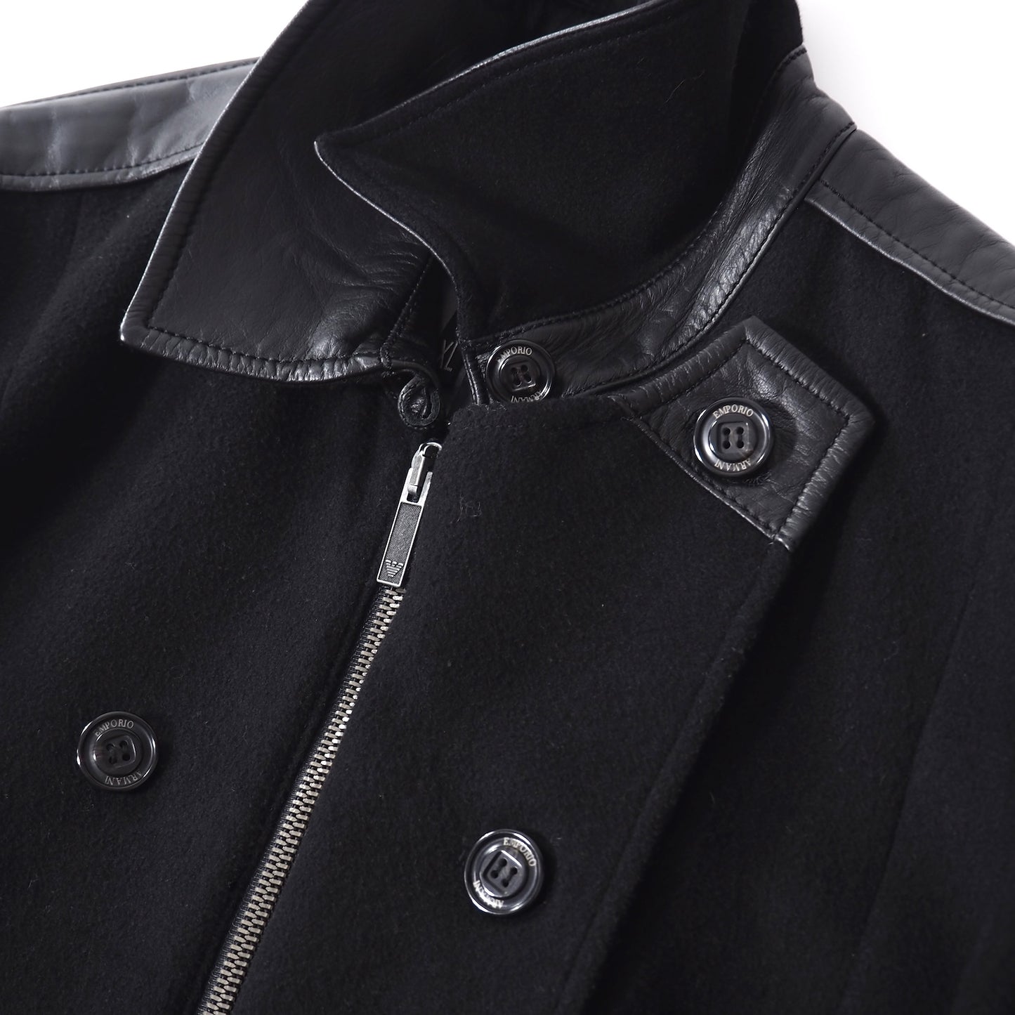 エンポリオアルマーニ EMPORIO ARMANI ウール レザー切替 コート XL ブラック メンズ 正規品 5-YG005