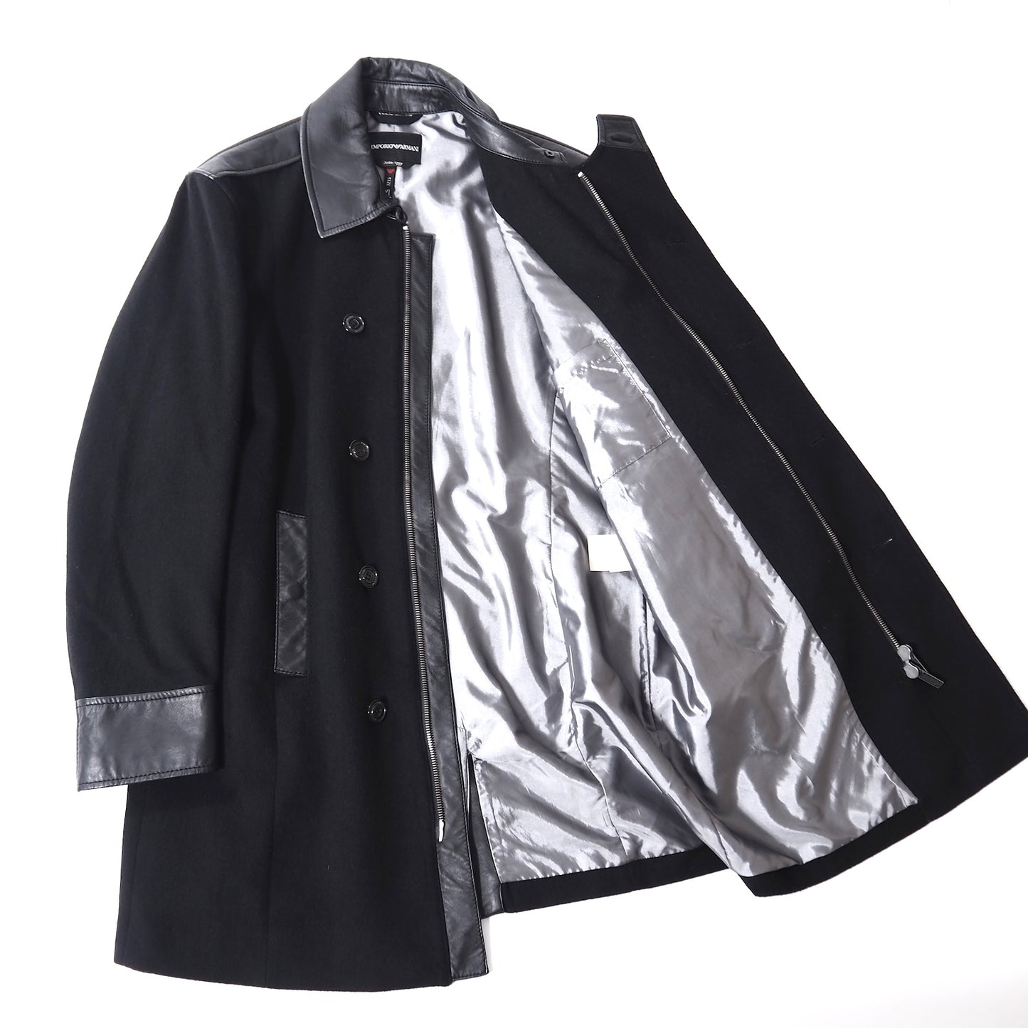 エンポリオアルマーニ EMPORIO ARMANI ウール レザー切替 コート XL ブラック メンズ 正規品 5-YG005