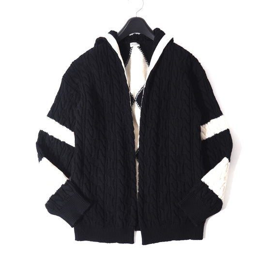 美品 サンローランパリ SAINT LAURENT PARIS ニット フーデッド カーディガン XL ホワイト ブラック メンズ 正規品 5-YG007